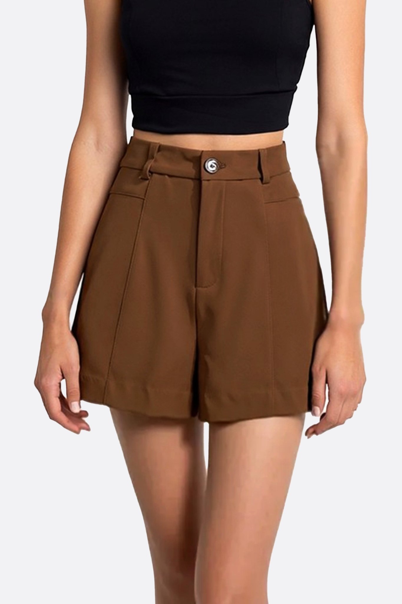 Short marron taille haute à pinces - MISCIANO