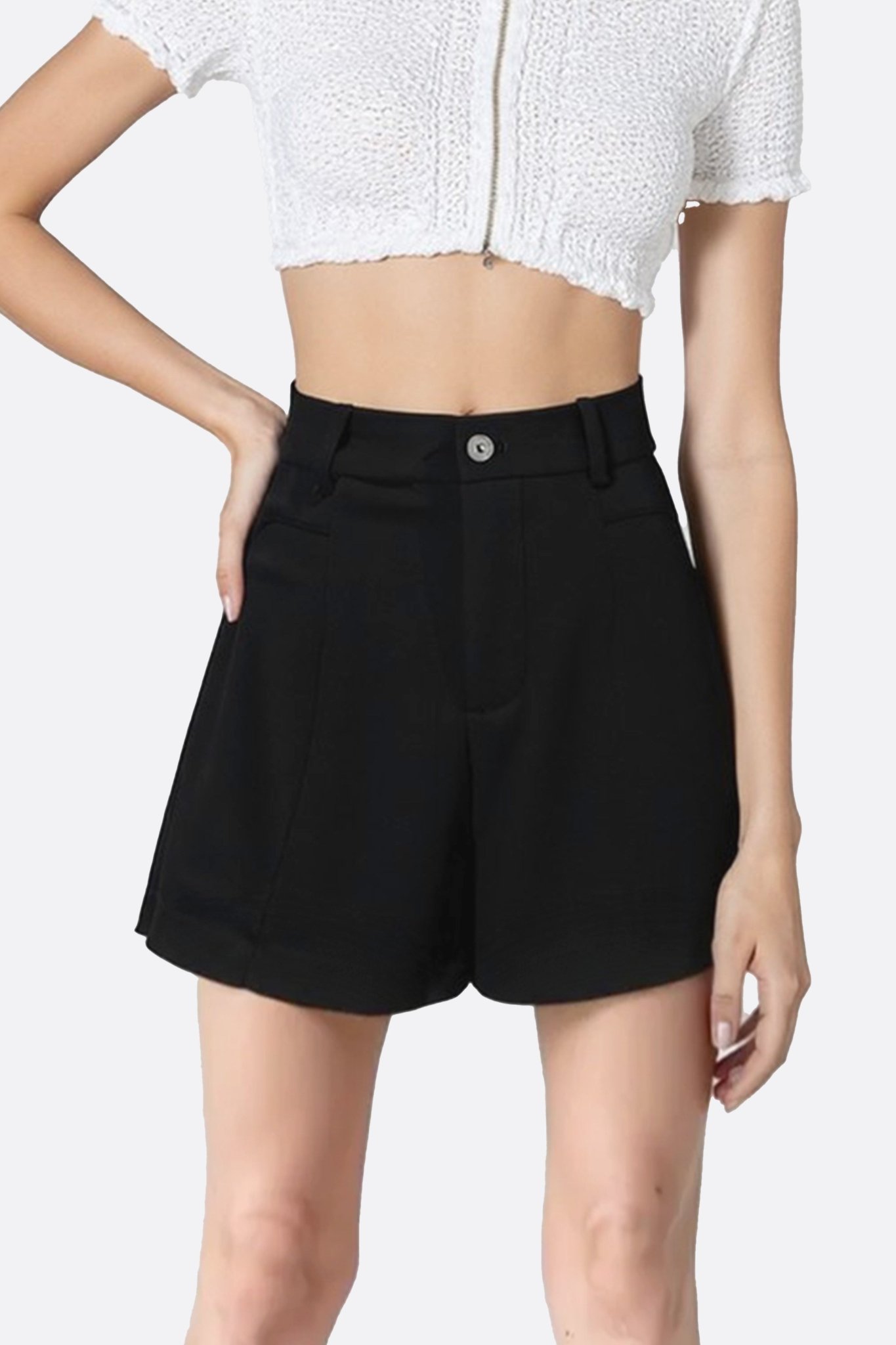 Short noir taille haute à pinces - MISCIANO
