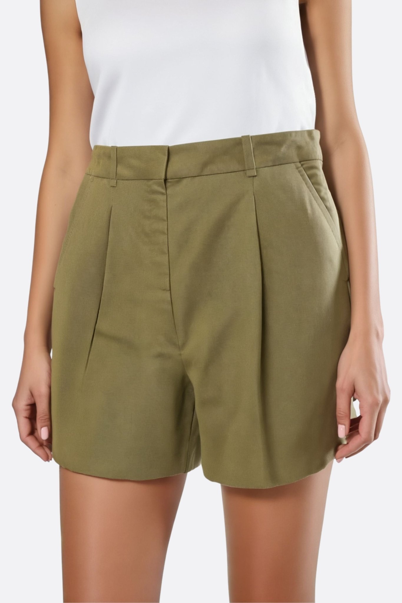 Short vert olive structuré en toile légère - MISCIANO