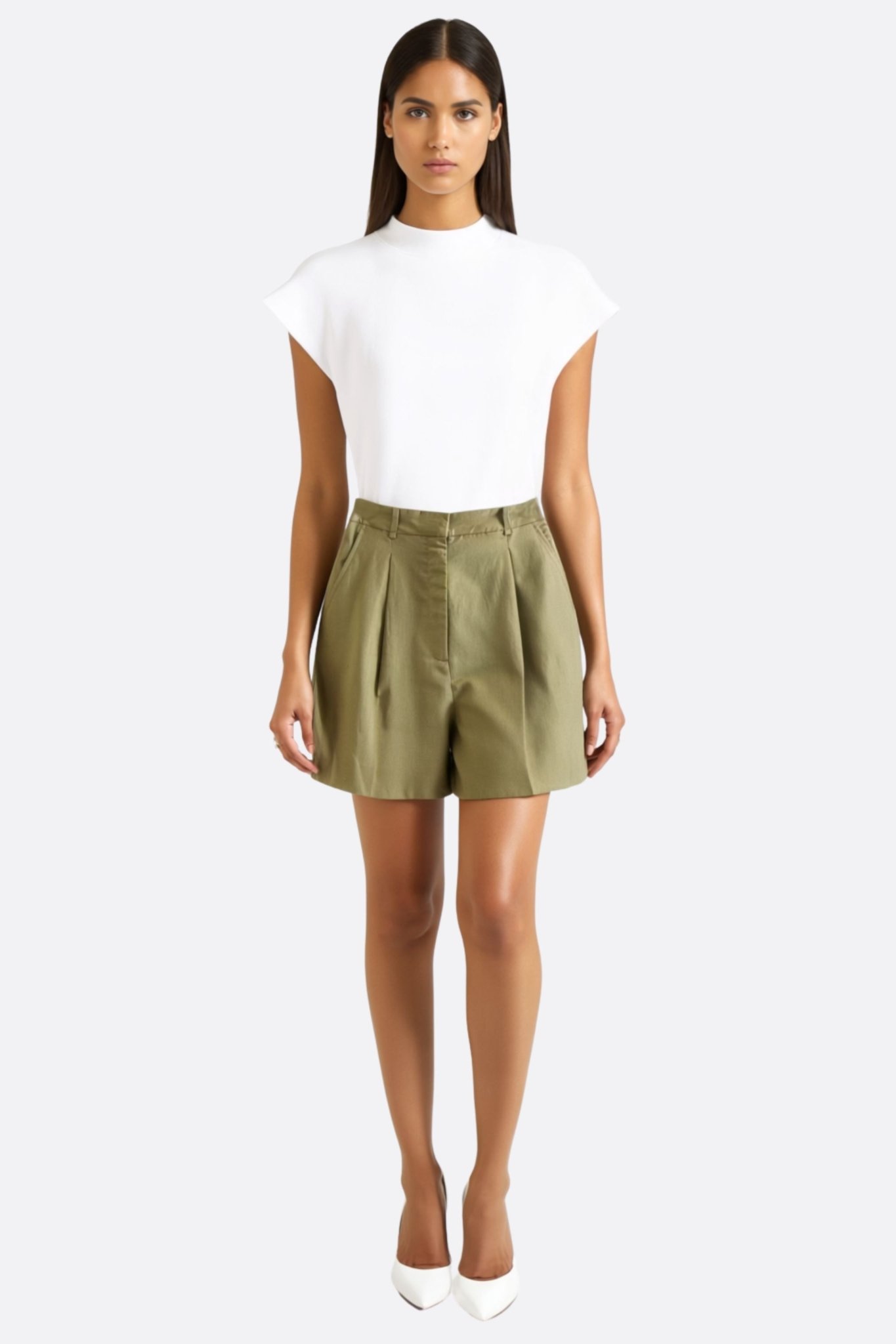 Short vert olive structuré en toile légère - MISCIANO