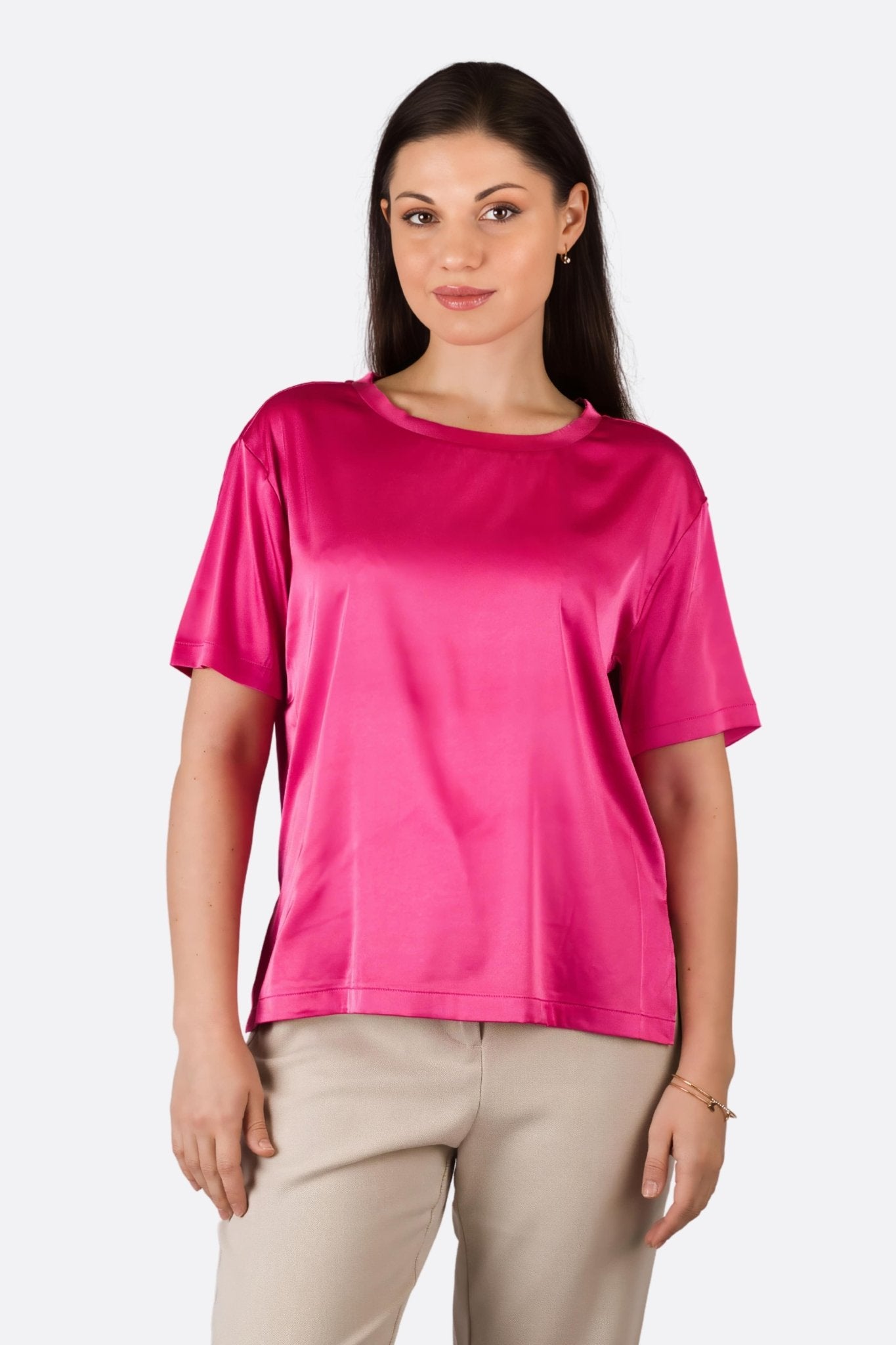 T-shirt à manches courtes en satin fuschia - MISCIANO