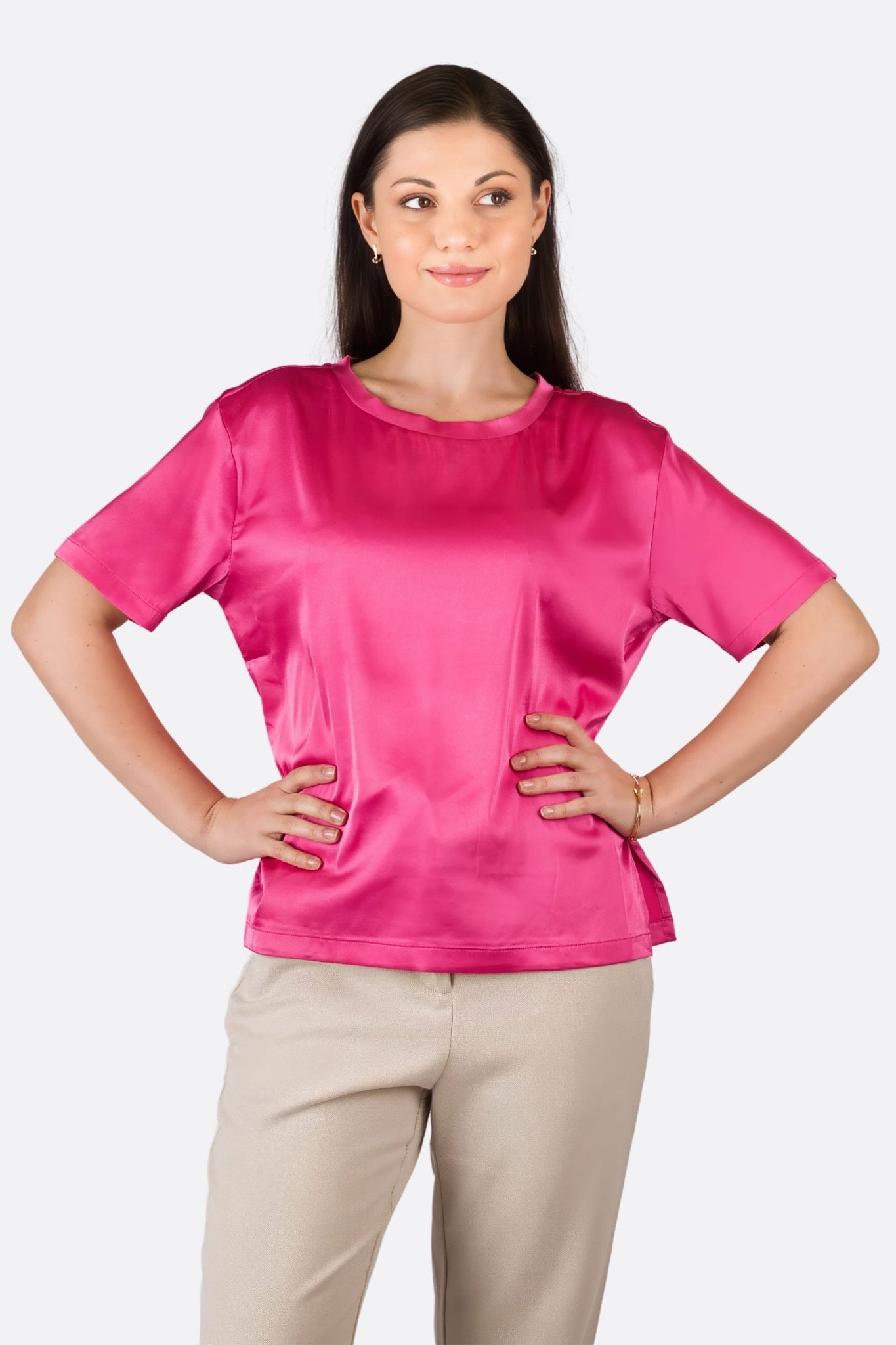T-shirt à manches courtes en satin fuschia - MISCIANO