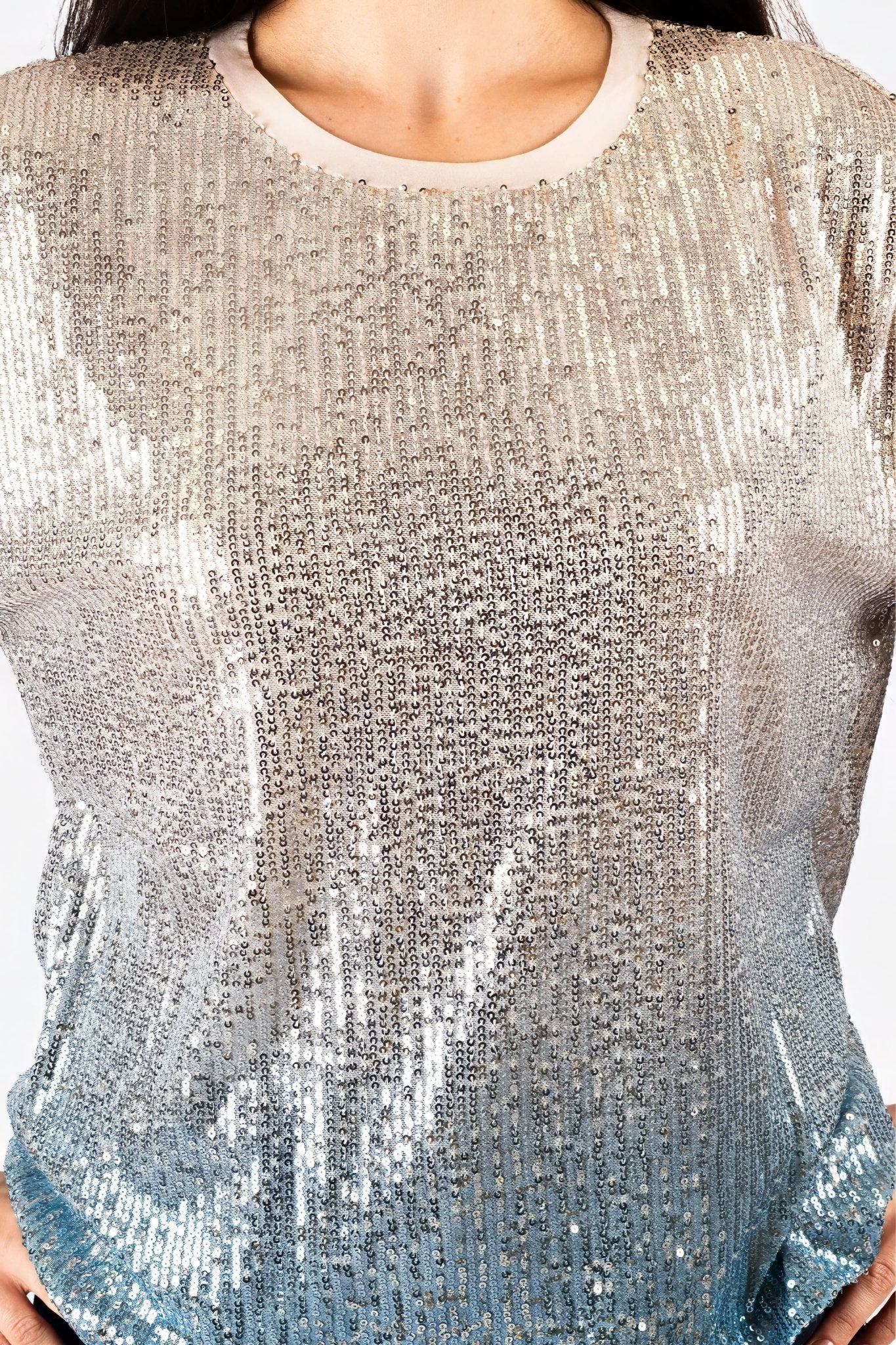 T-Shirt à sequins dégradé beige et bleu - MISCIANO