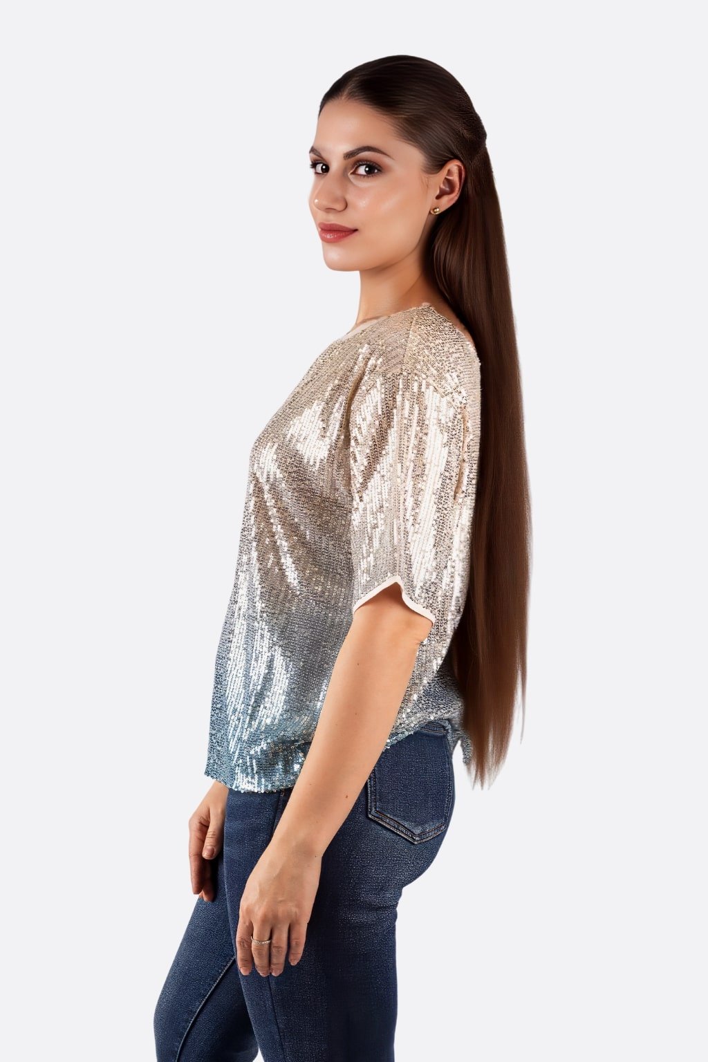 T-Shirt à sequins dégradé beige et bleu - MISCIANO