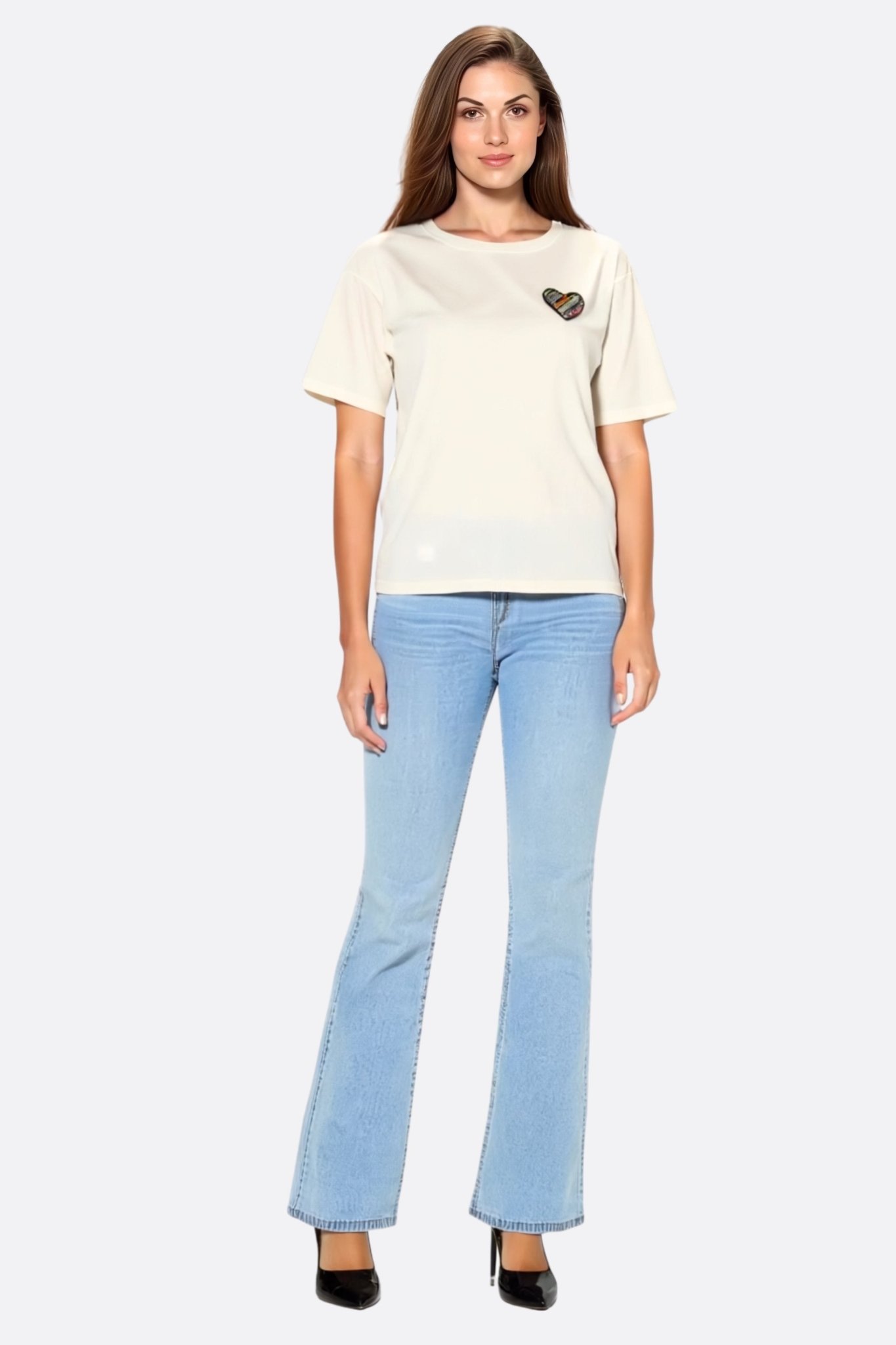 T-shirt blanc à manches courtes orné d’une broderie cœur - MISCIANO