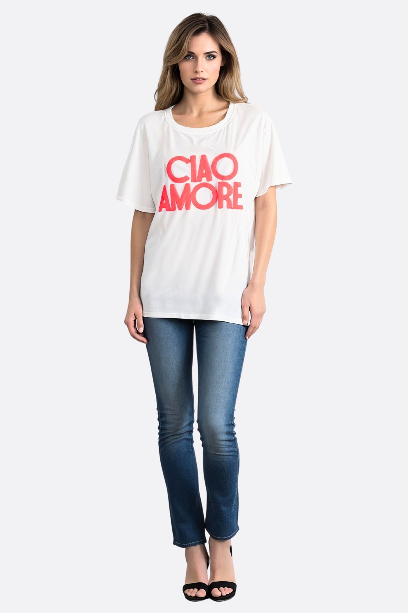 T-shirt blanc brodé Ciao Amore à coupe oversize - MISCIANO
