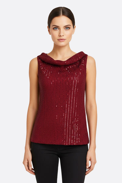 
Top sans manches en sequins bordeaux, chic et raffiné, parfait pour une soirée élégante ou un événement spécial.



