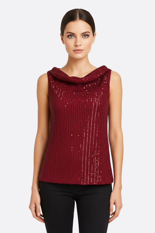 
Top sans manches en sequins bordeaux, chic et raffiné, parfait pour une soirée élégante ou un événement spécial.



