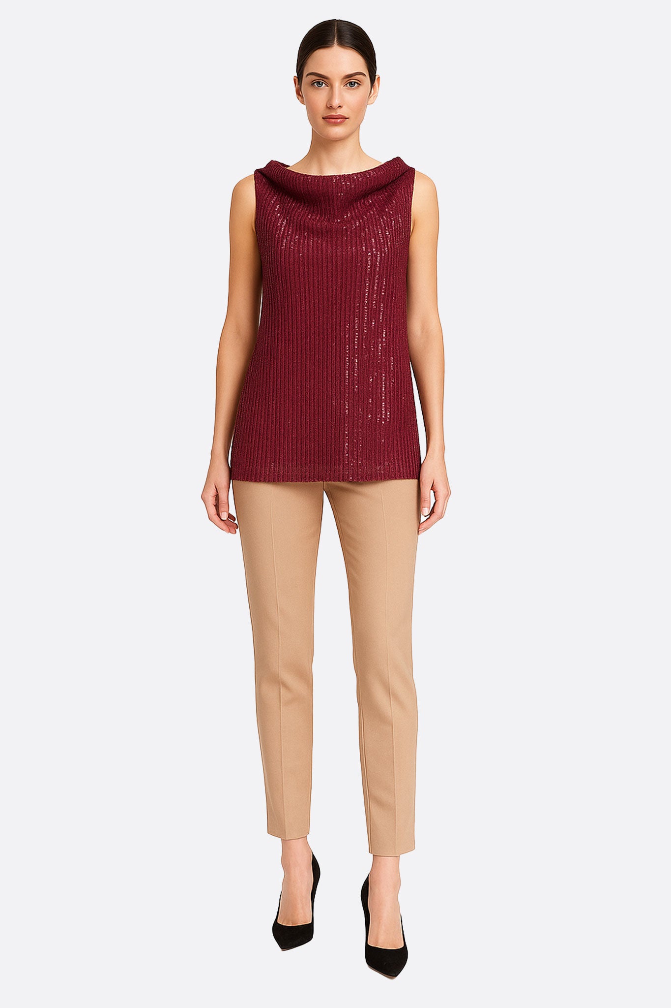 Top bordeau sans manches à sequins - MISCIANO
