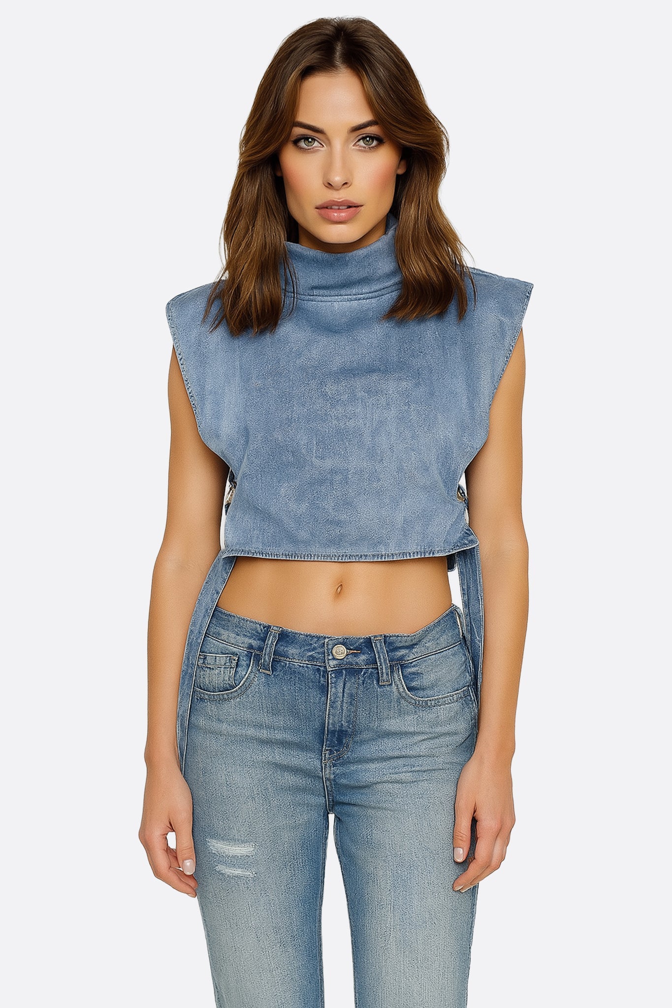 Top bustier en denim structuré à boucle métallique - MISCIANO