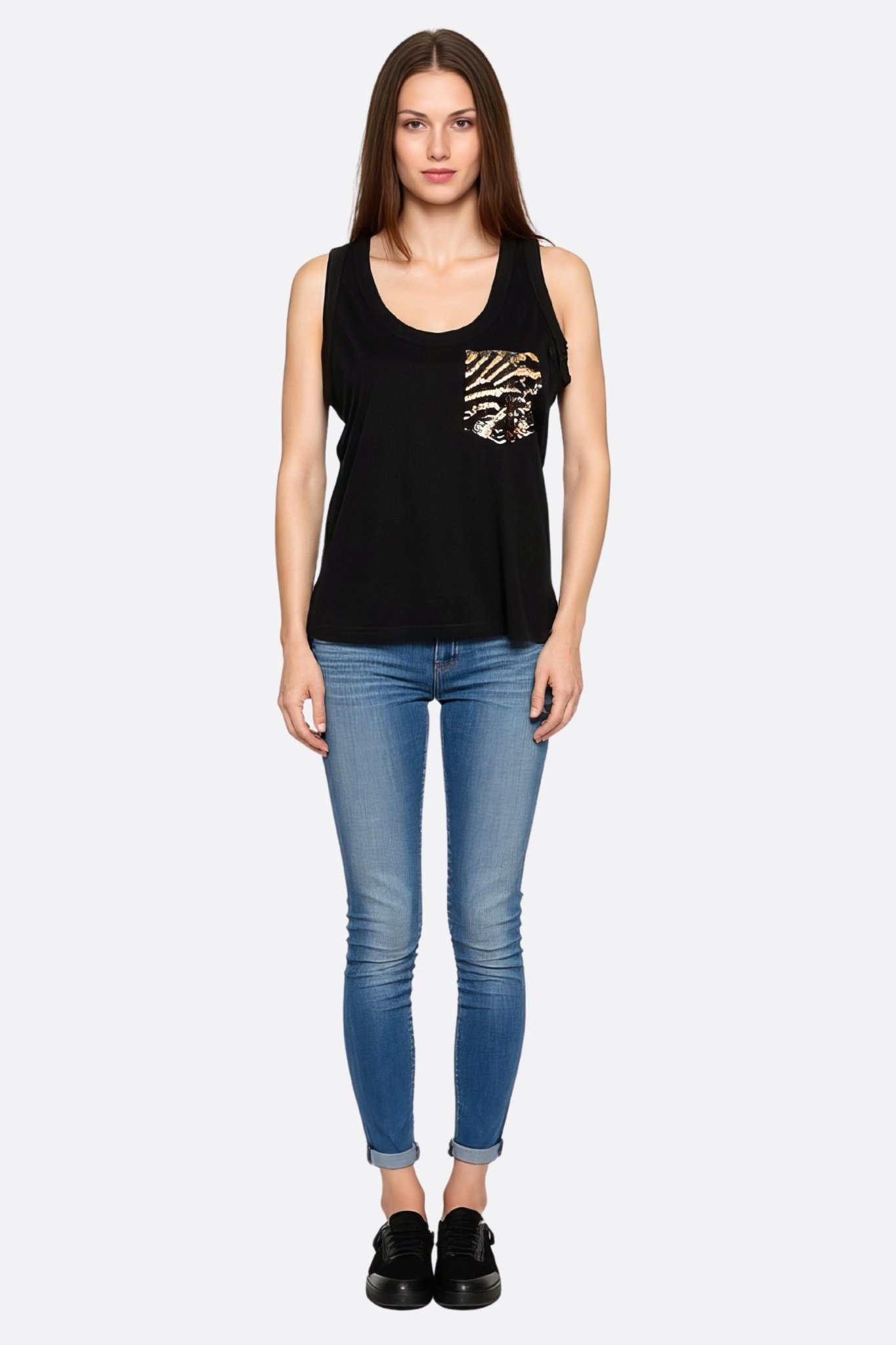 Top noir à sequins dorés - MISCIANO