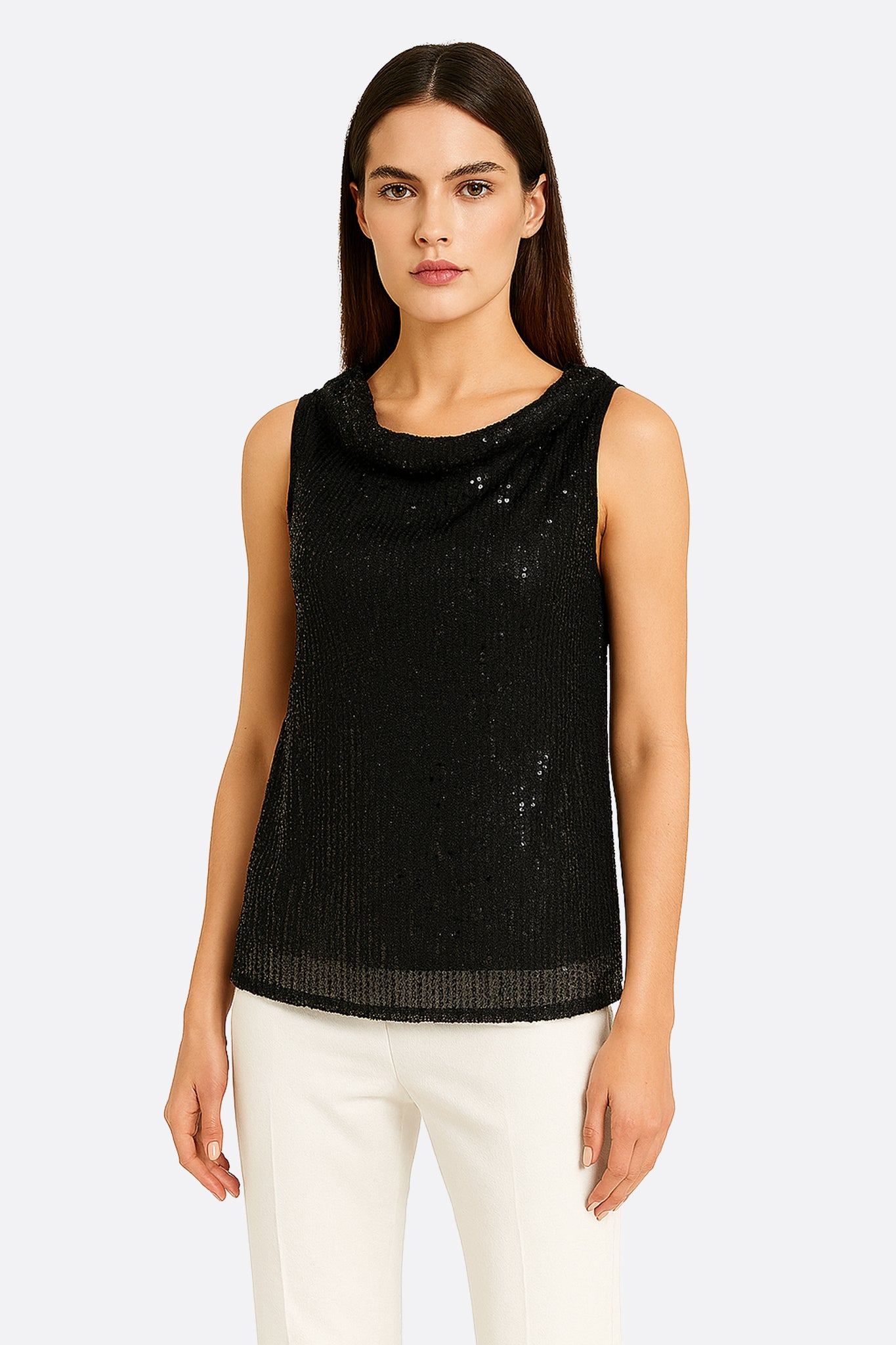 Top noir sans manches à sequins - MISCIANO