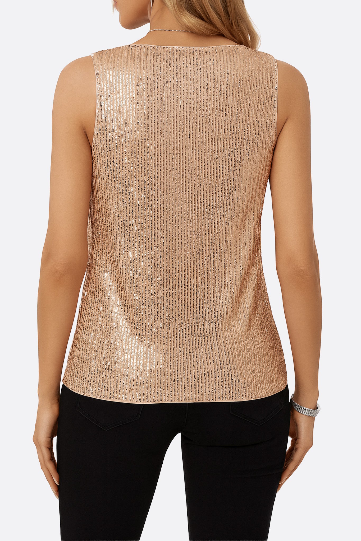 Top sans manches en sequins champagne - MISCIANO