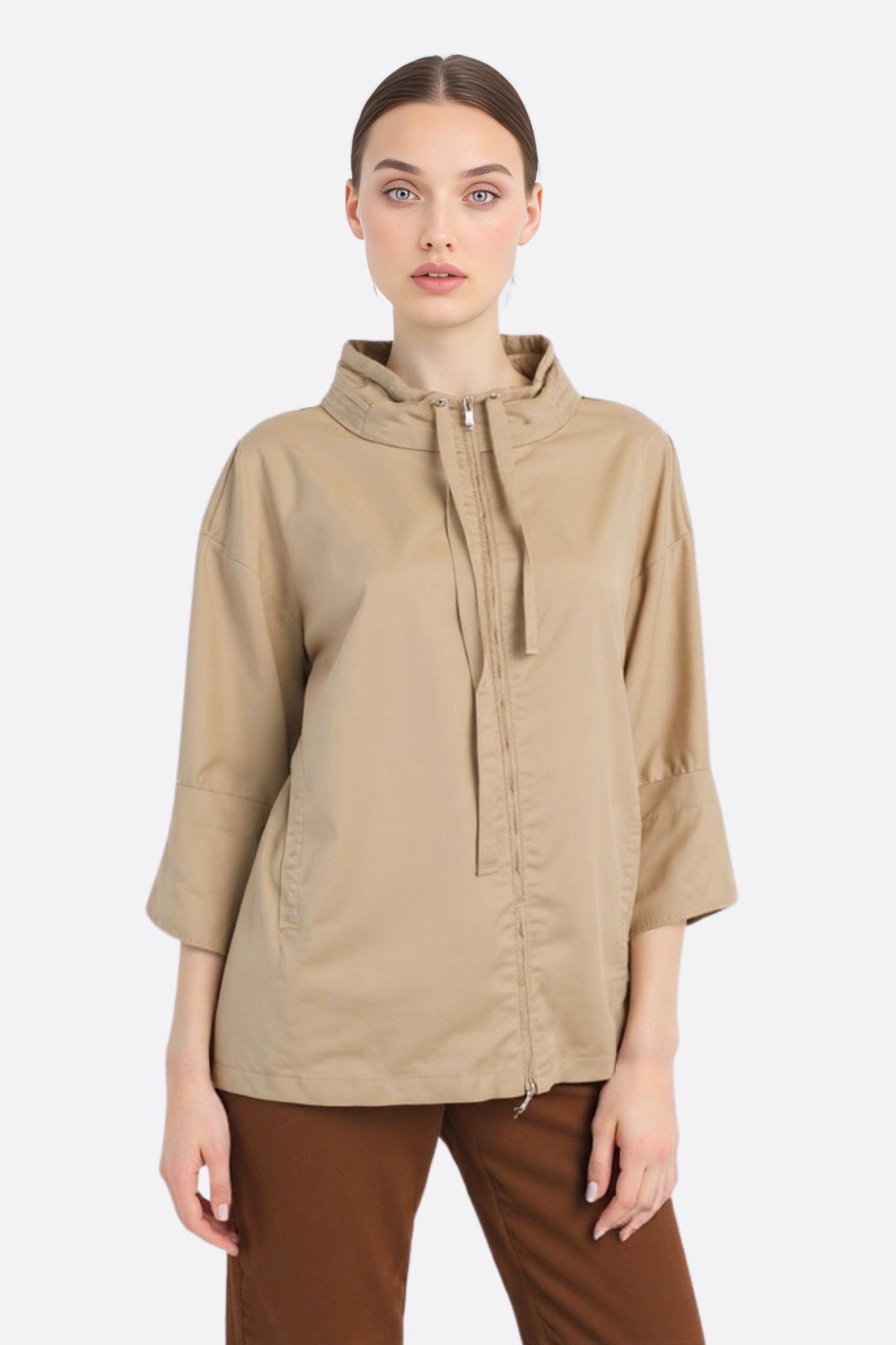 Veste ample beige à capuche dissimulée - MISCIANO