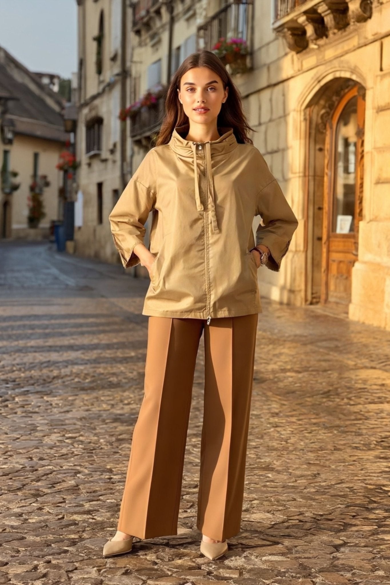 Veste ample beige à capuche dissimulée - MISCIANO