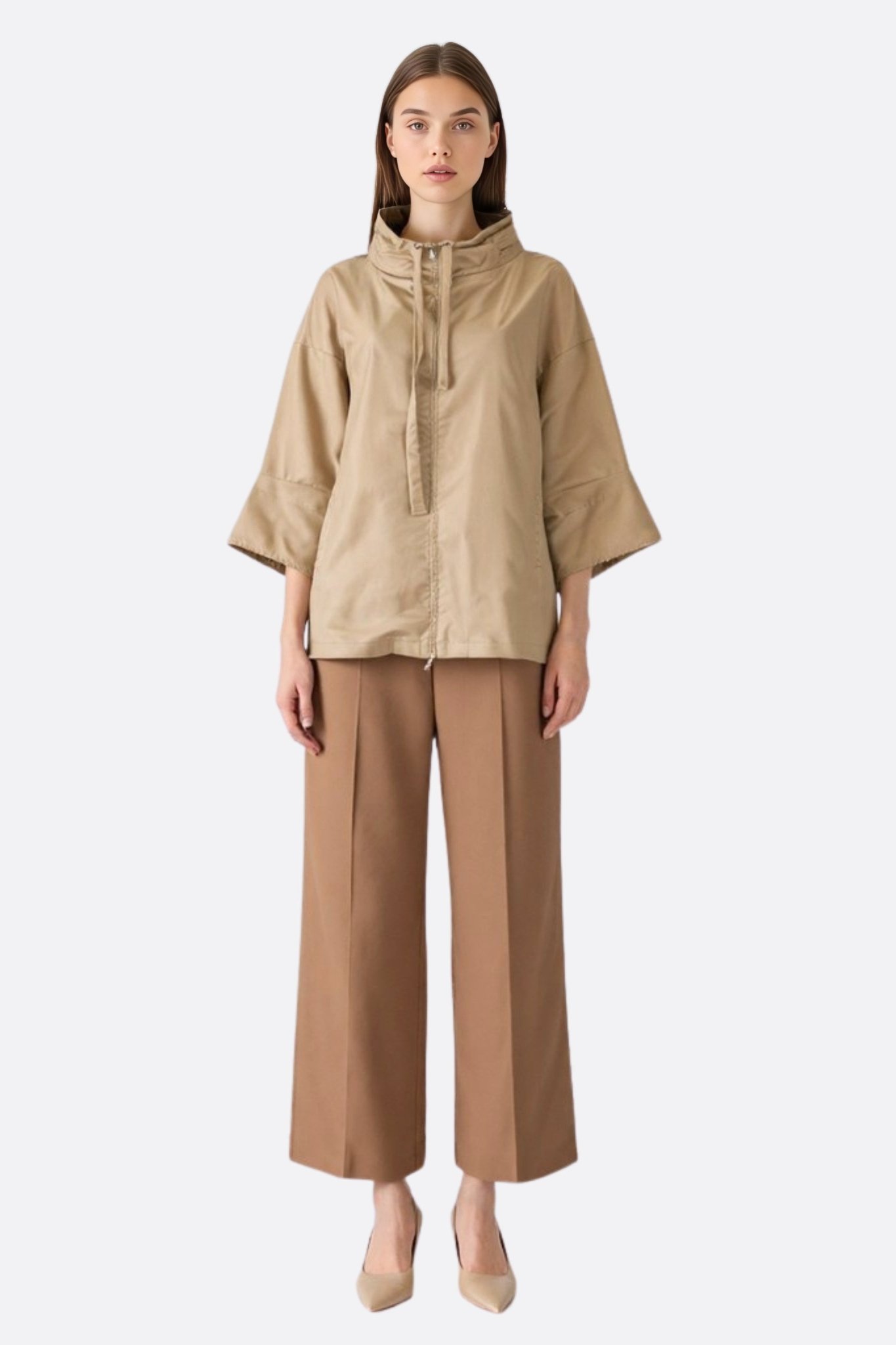 Veste ample beige à capuche dissimulée - MISCIANO