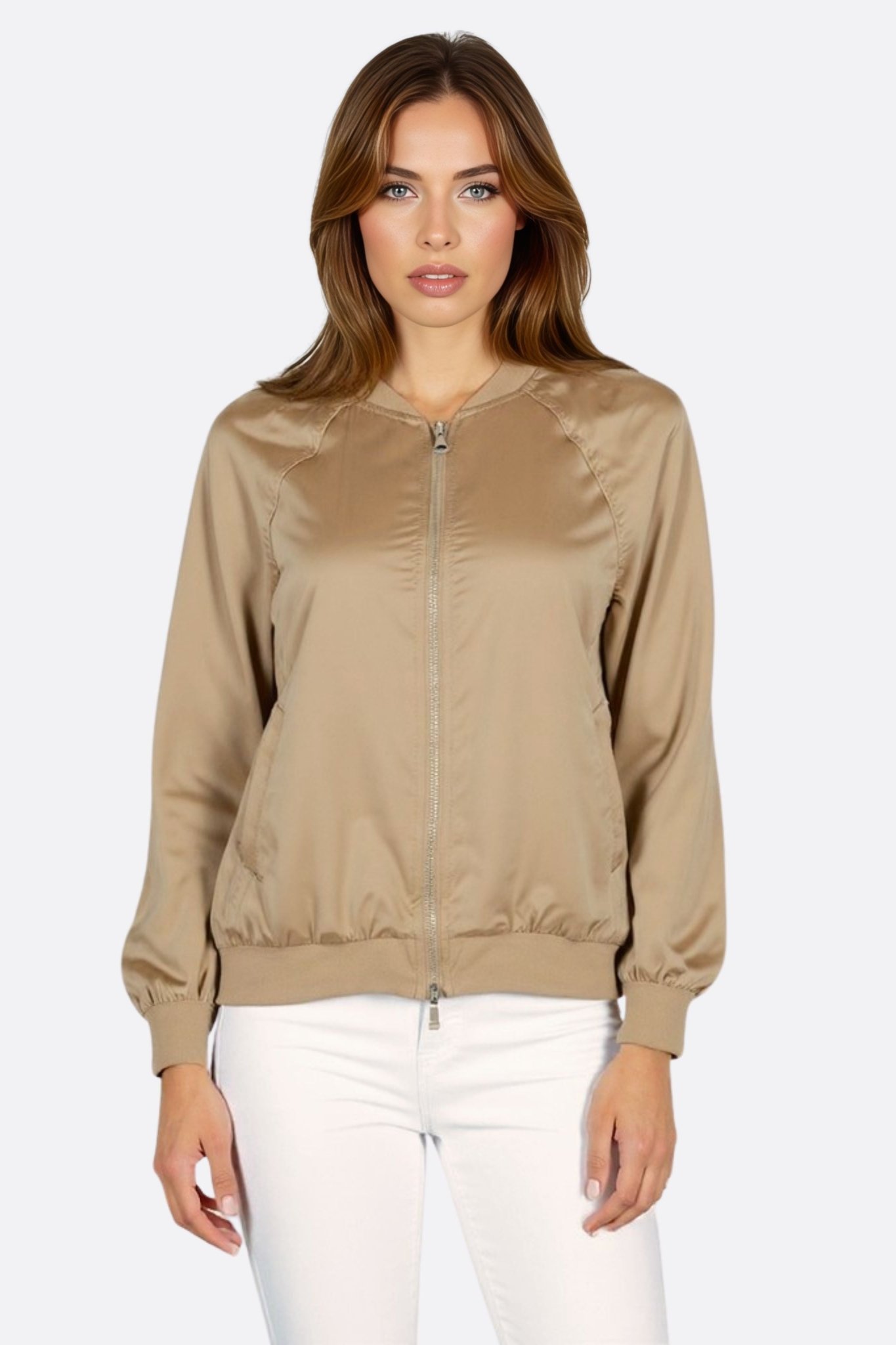 Veste bomber satinée beige taupe zippée - MISCIANO