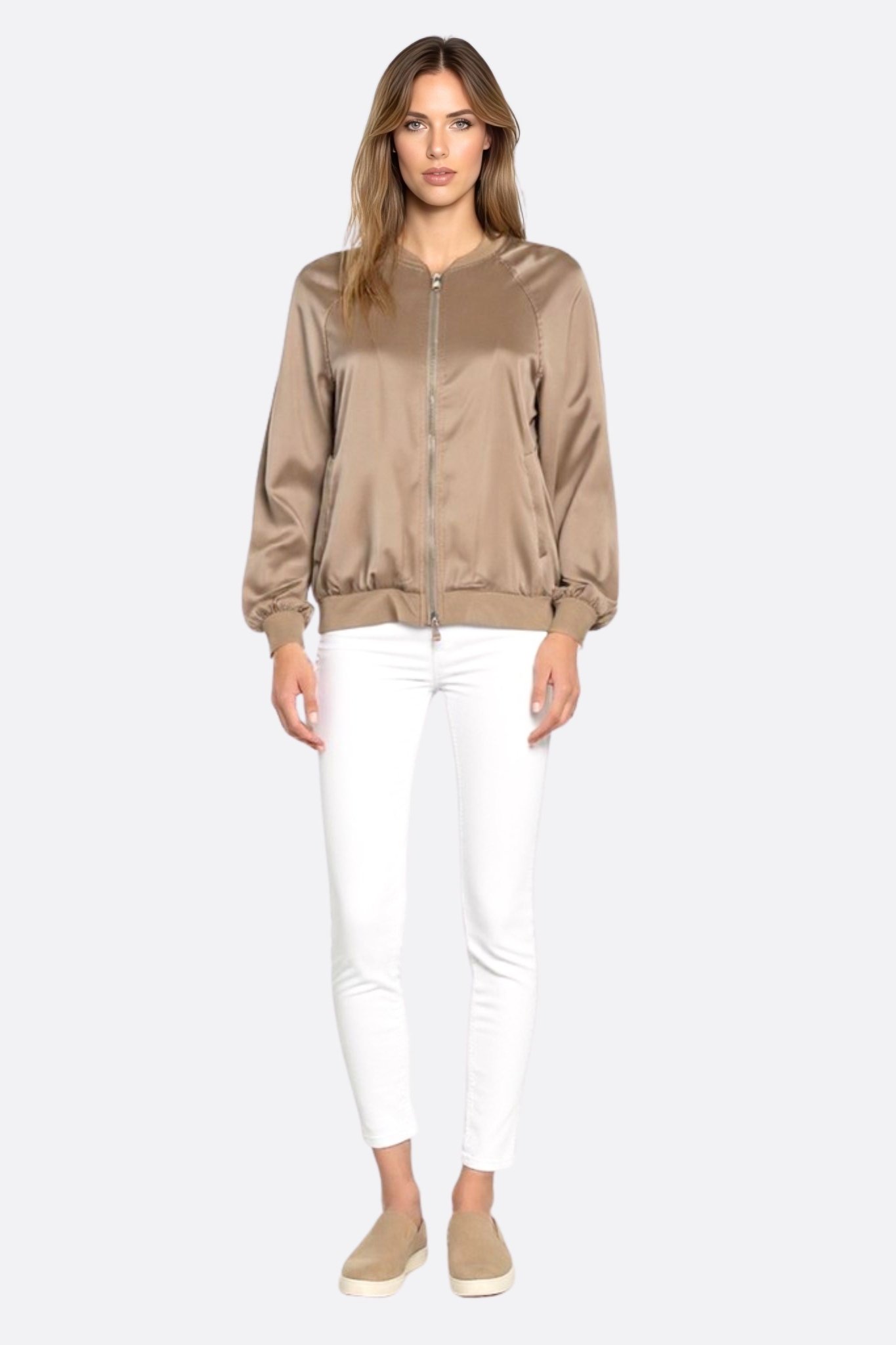 Veste bomber satinée beige taupe zippée - MISCIANO