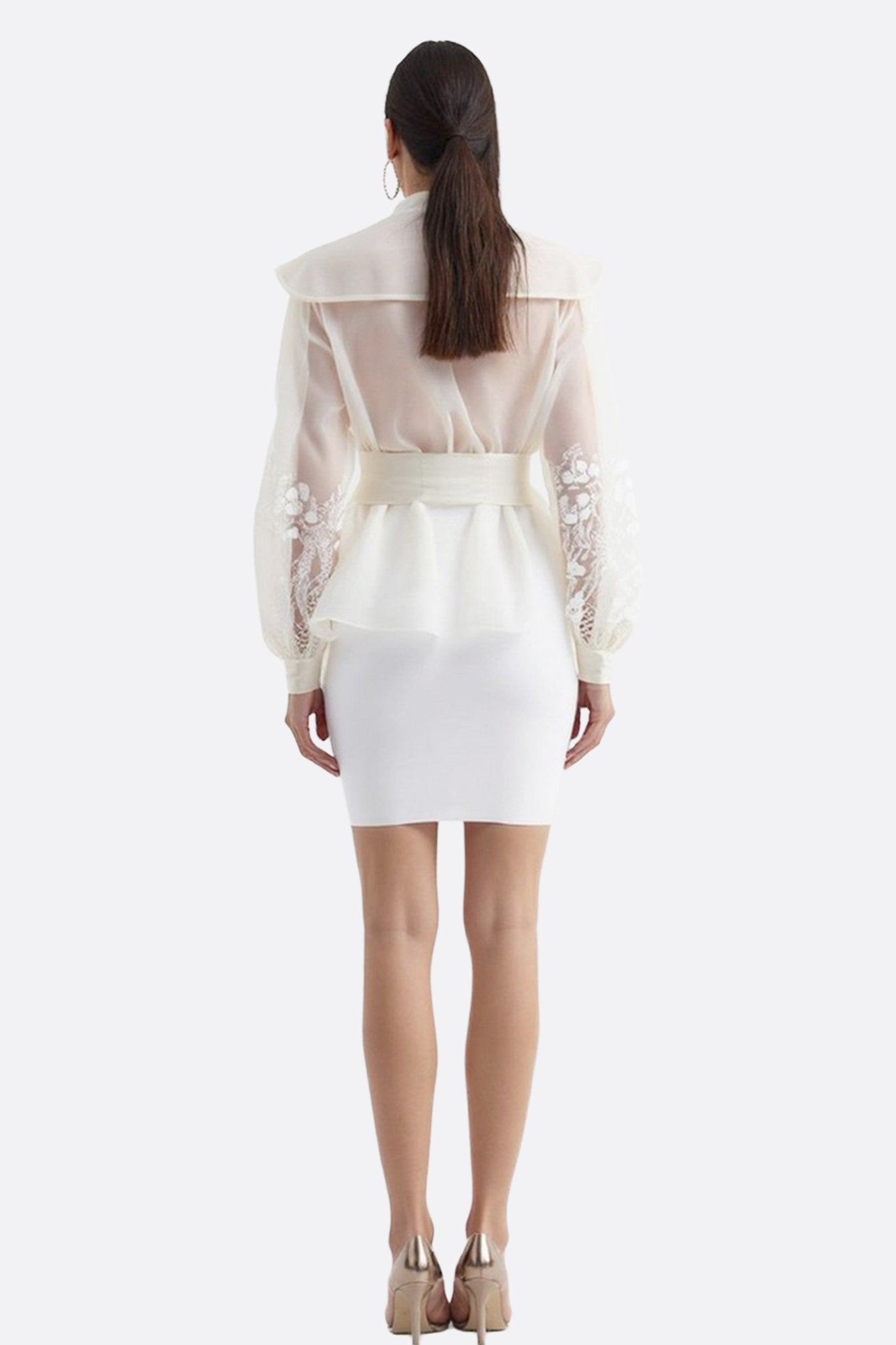 Veste - Chemise en organza écru à motif floral - MISCIANO