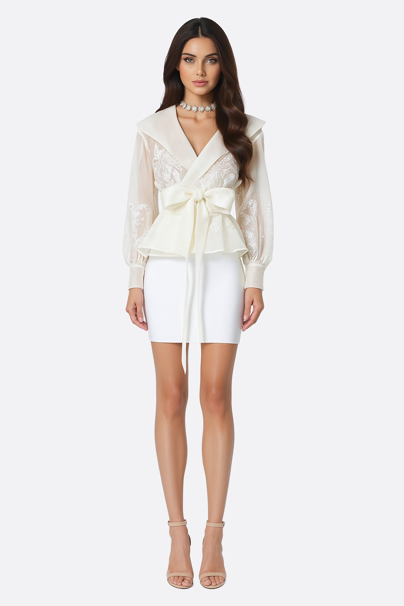 Veste - Chemise en organza écru à motif floral - MISCIANO