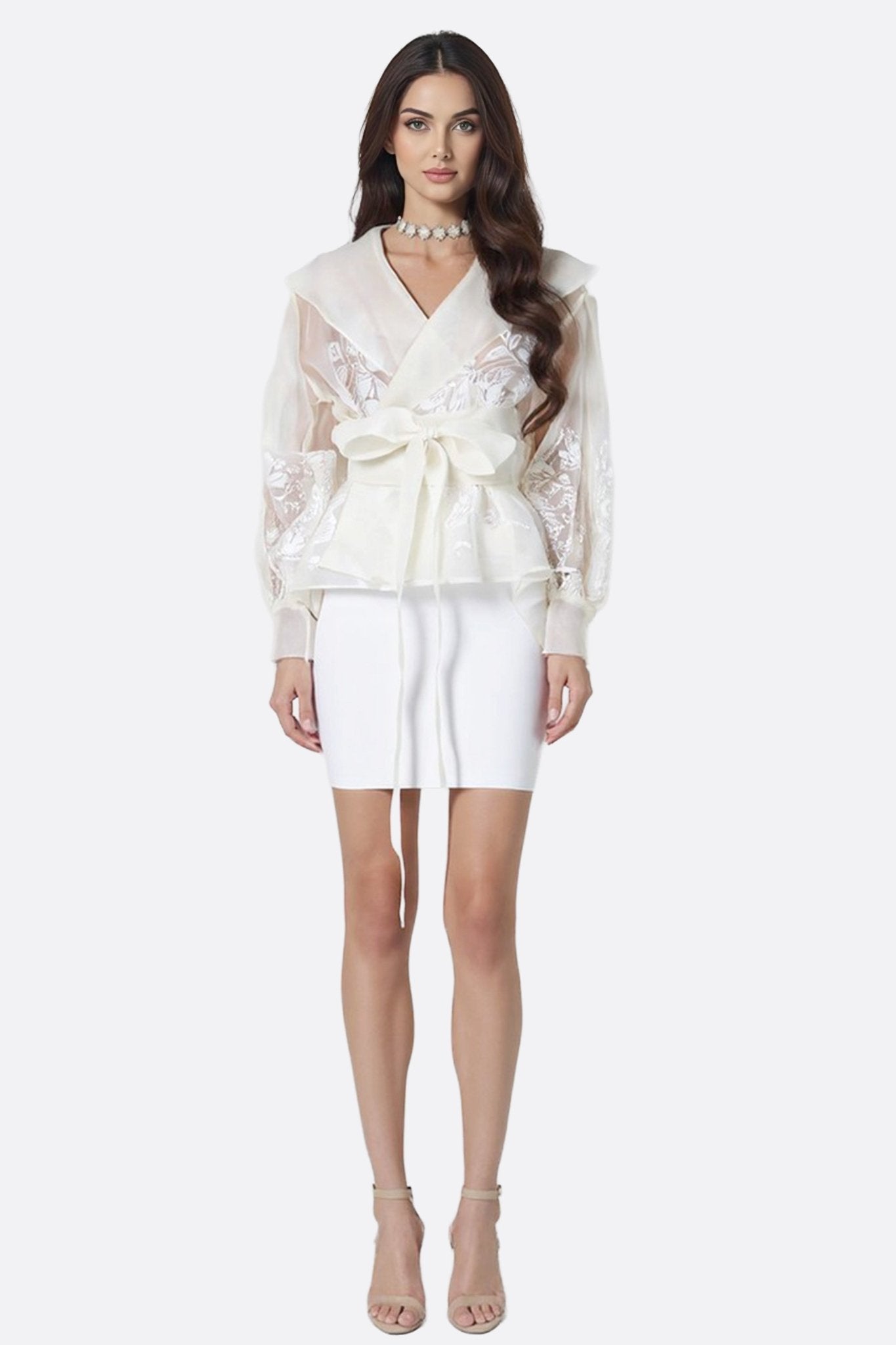 Veste - Chemise en organza écru à motif floral - MISCIANO