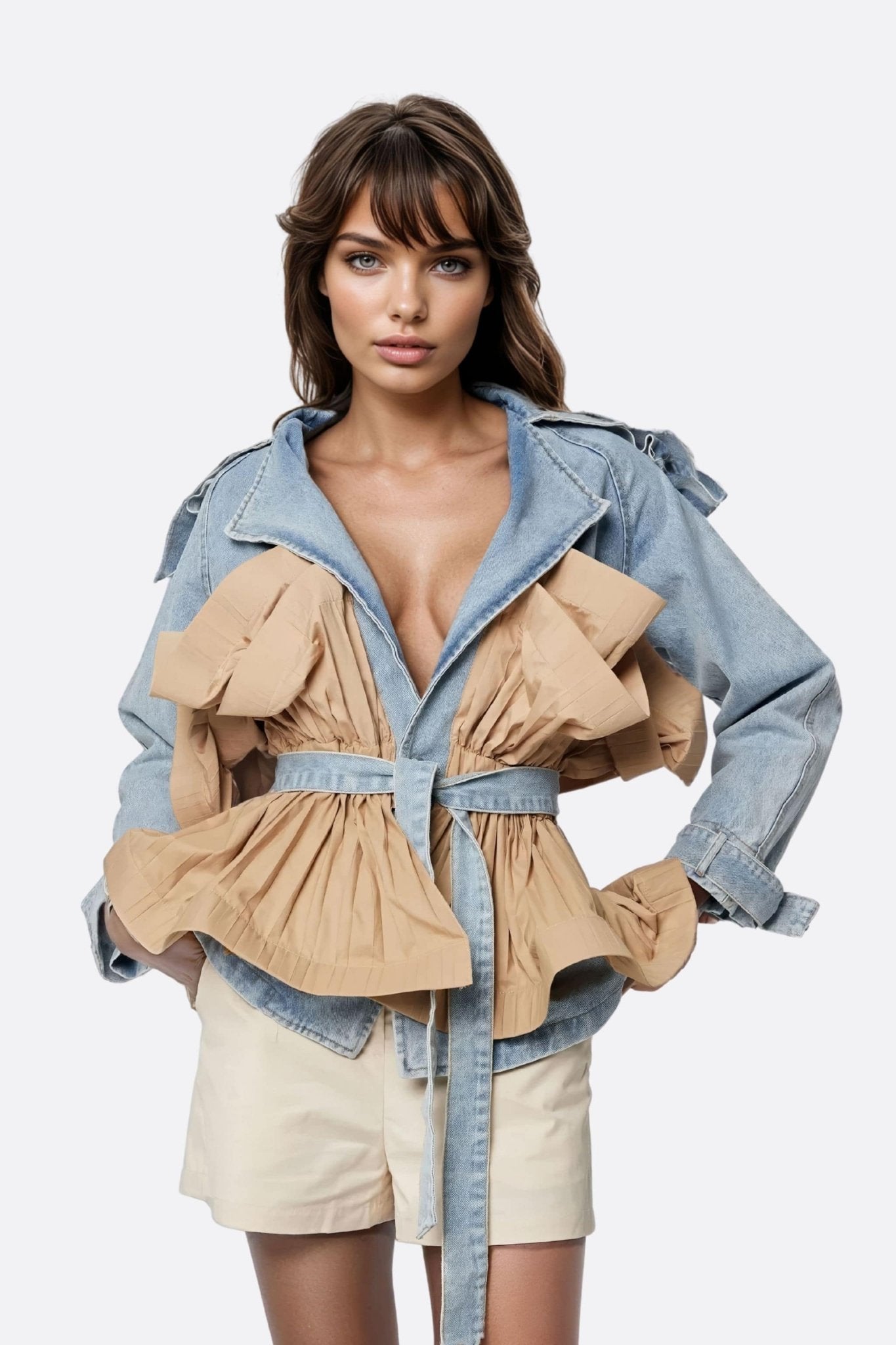 Veste courte en denim déstructurée tissu plissé - MISCIANO