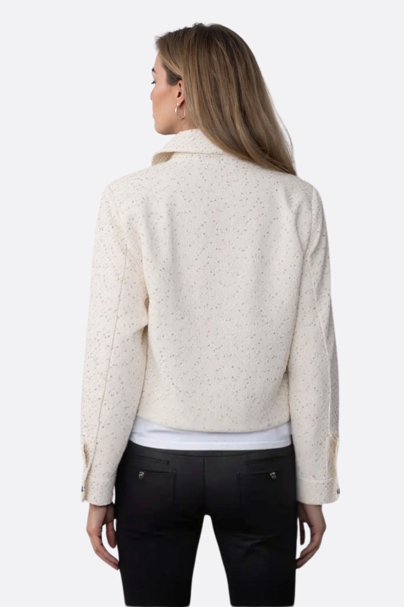 Veste courte en tweed blanc à sequins - MISCIANO