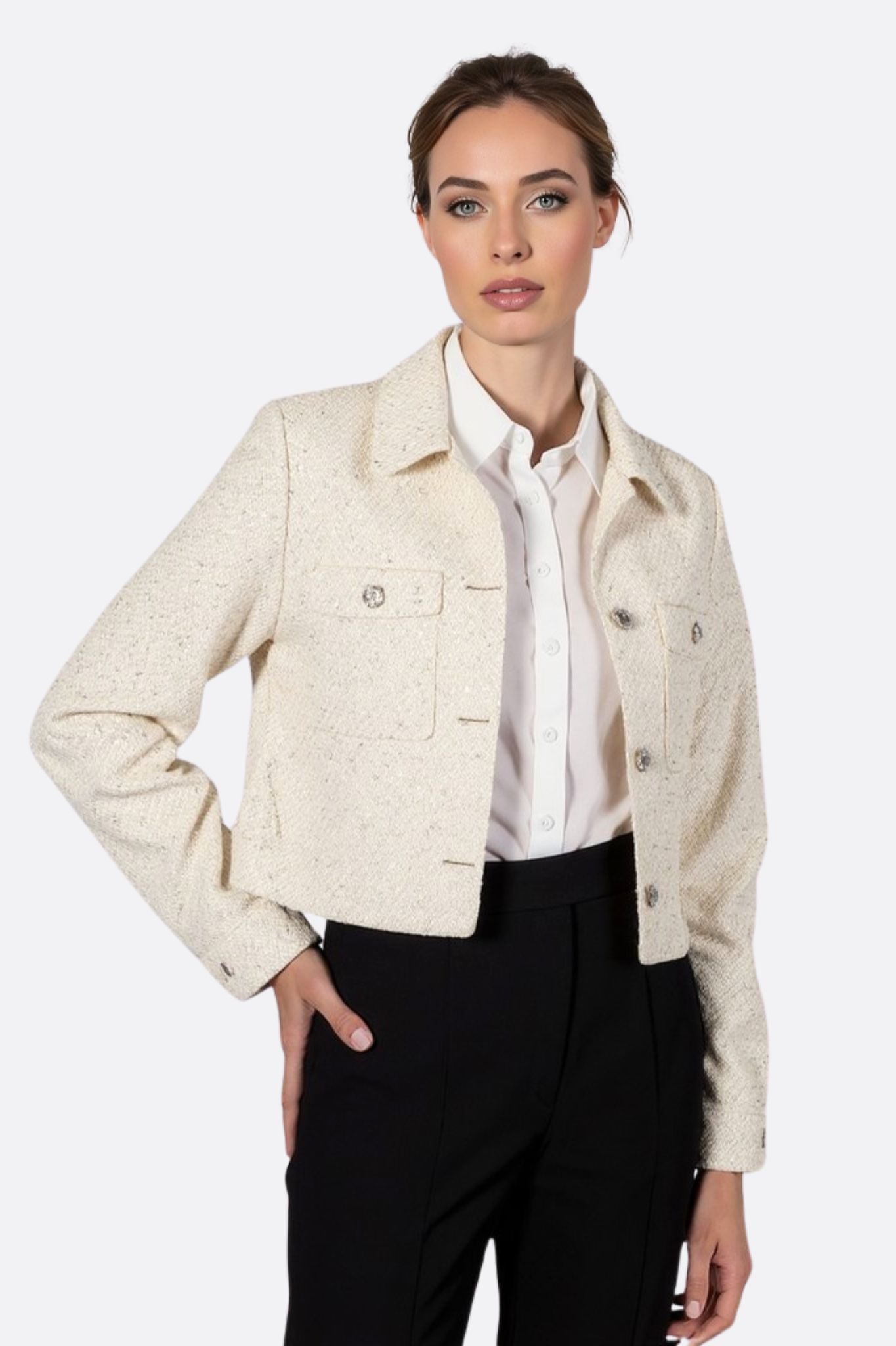 Veste courte en tweed blanc à sequins - MISCIANO