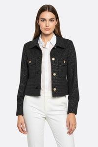 Chaqueta corta de tweed negro con lentejuelas