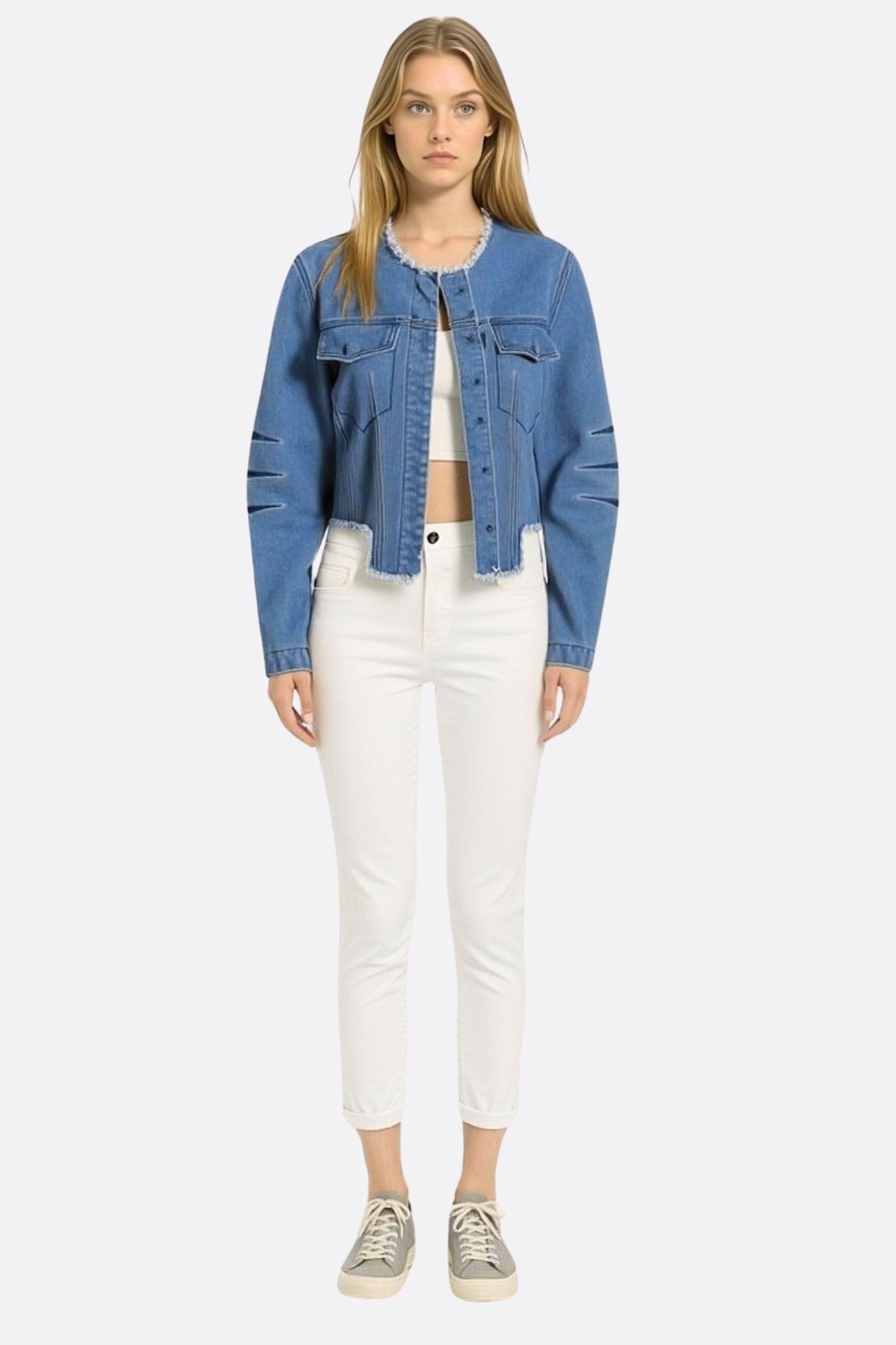Veste en denim structurée à détails frangés - MISCIANO