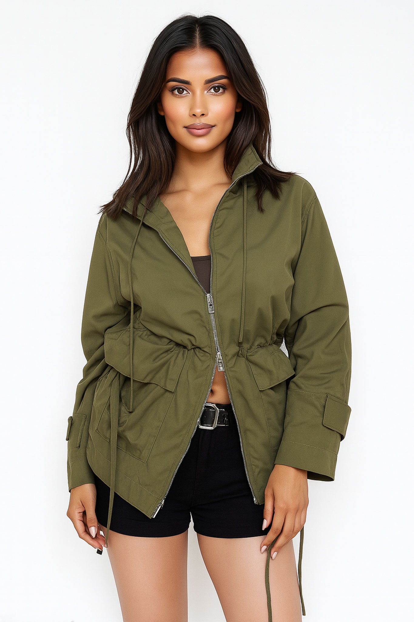 Veste saharienne vert kaki à cordons ajustables - MISCIANO