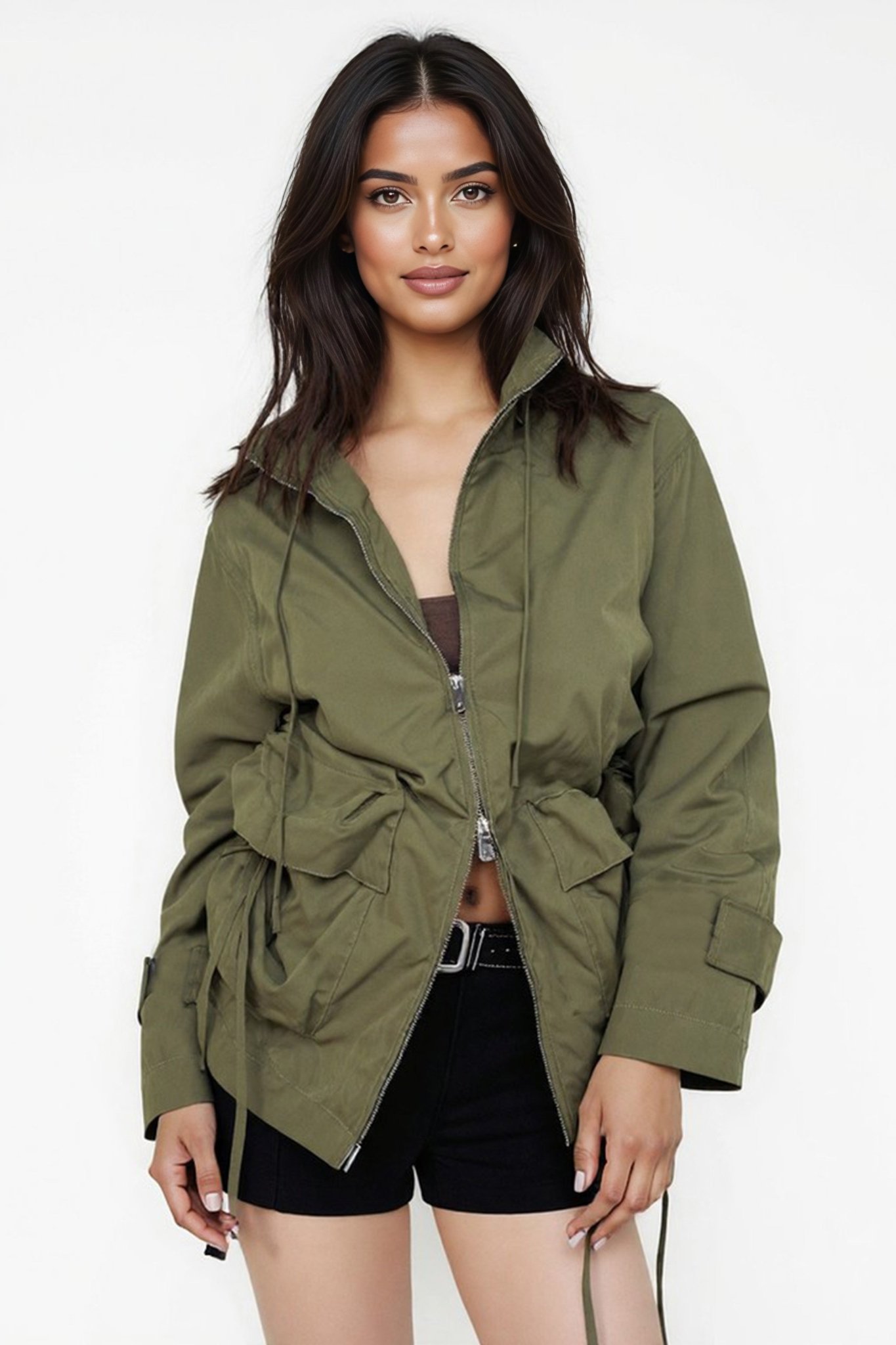 Veste saharienne vert kaki à cordons ajustables - MISCIANO