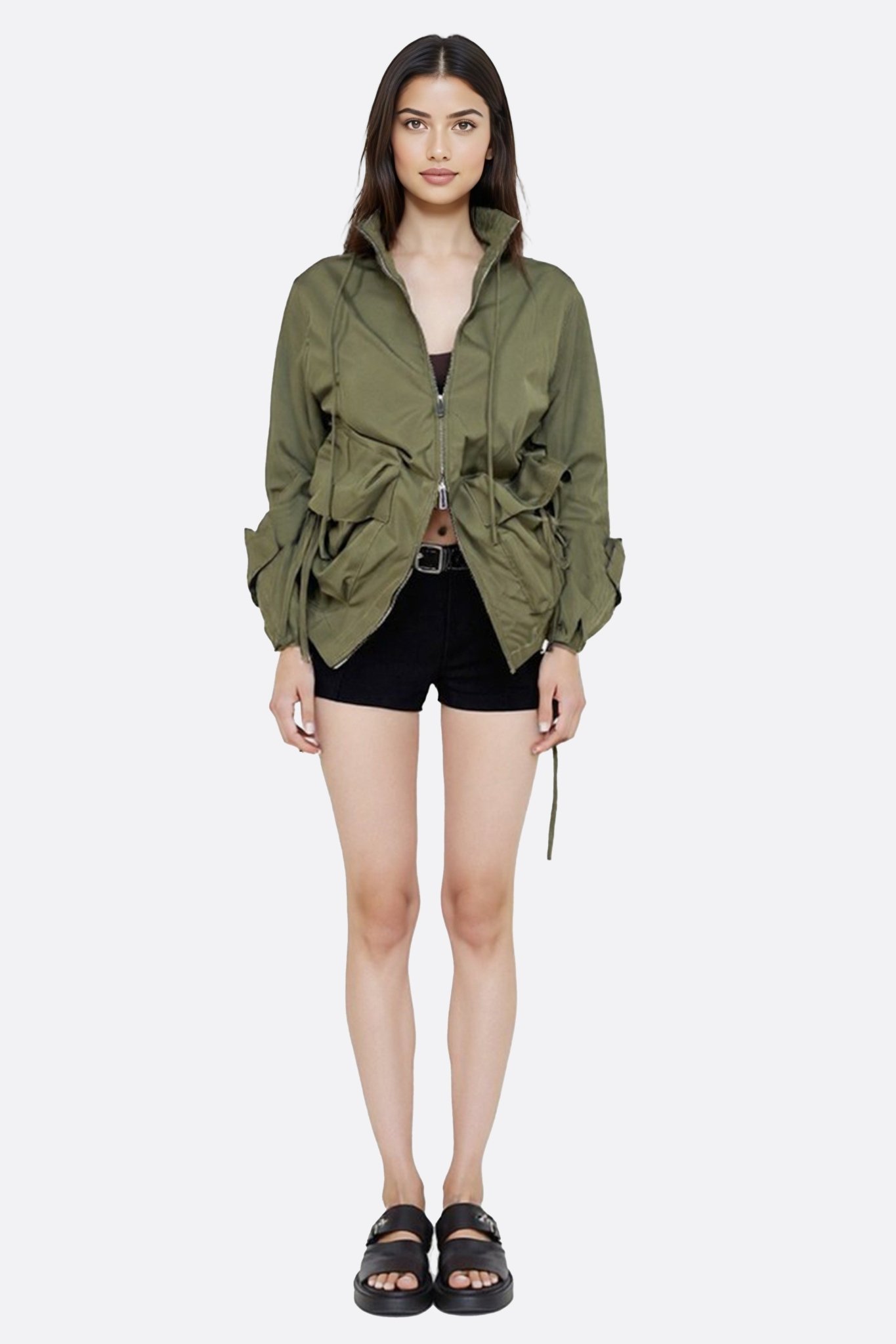 Veste saharienne vert kaki à cordons ajustables - MISCIANO