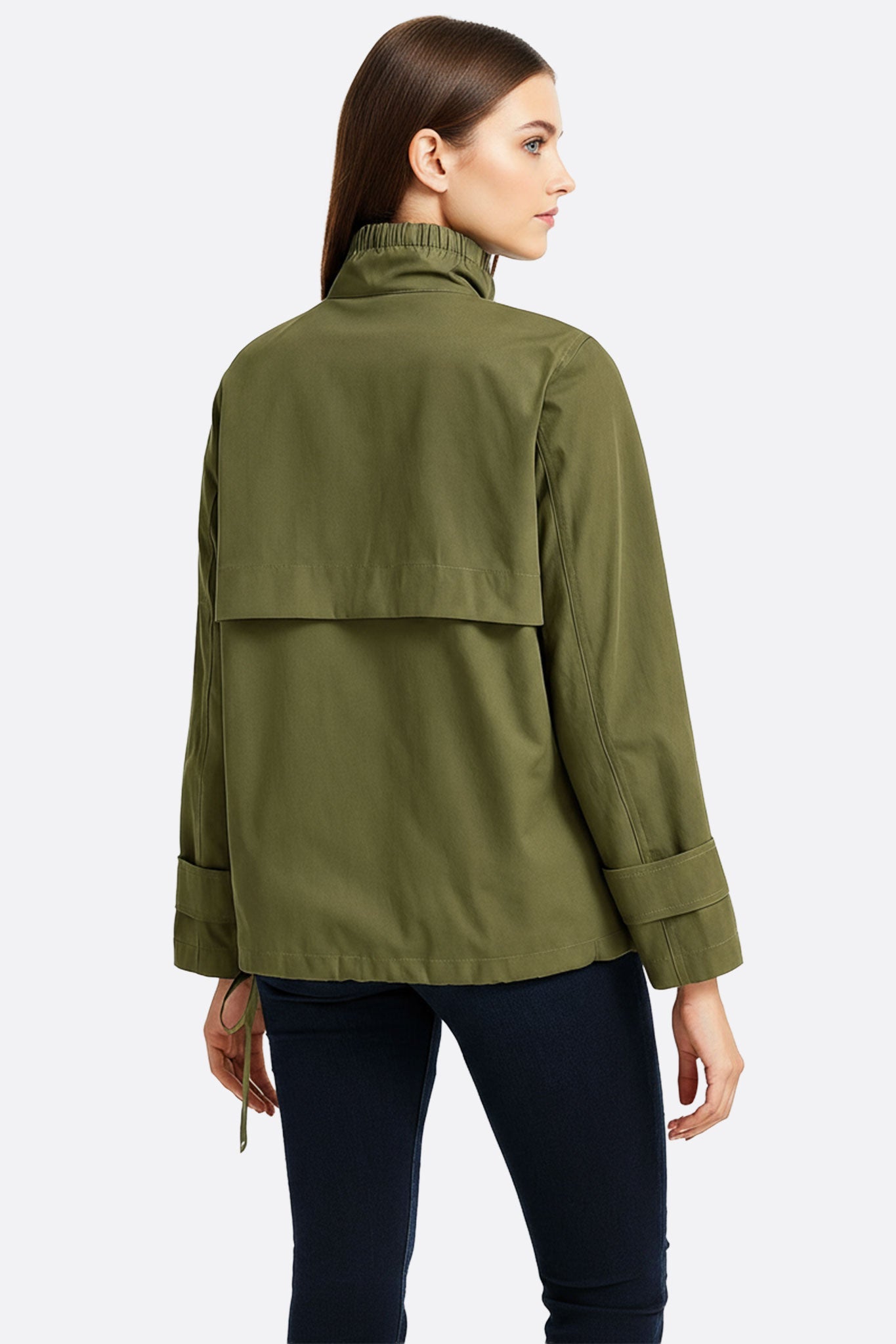 Элегантная куртка-сахар в цвете хаки с регулируемыми шнурками, стильный выбор для повседневных образов и активного отдыха.