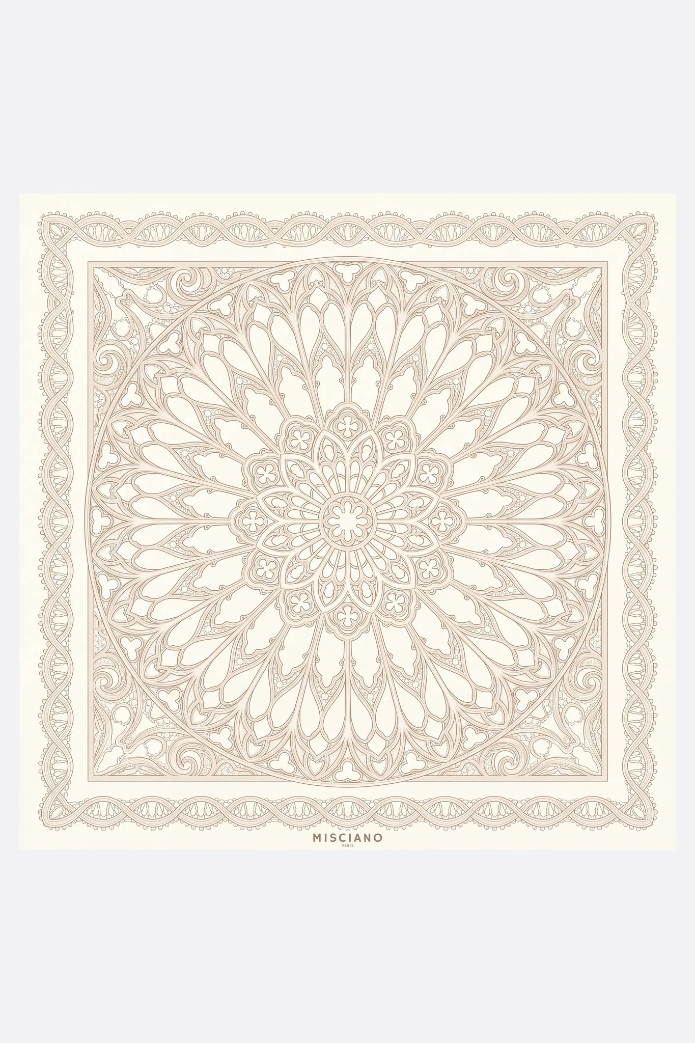 Small silk square 50 Rosace de fil Misciano flat, full design: an immense lace rosette