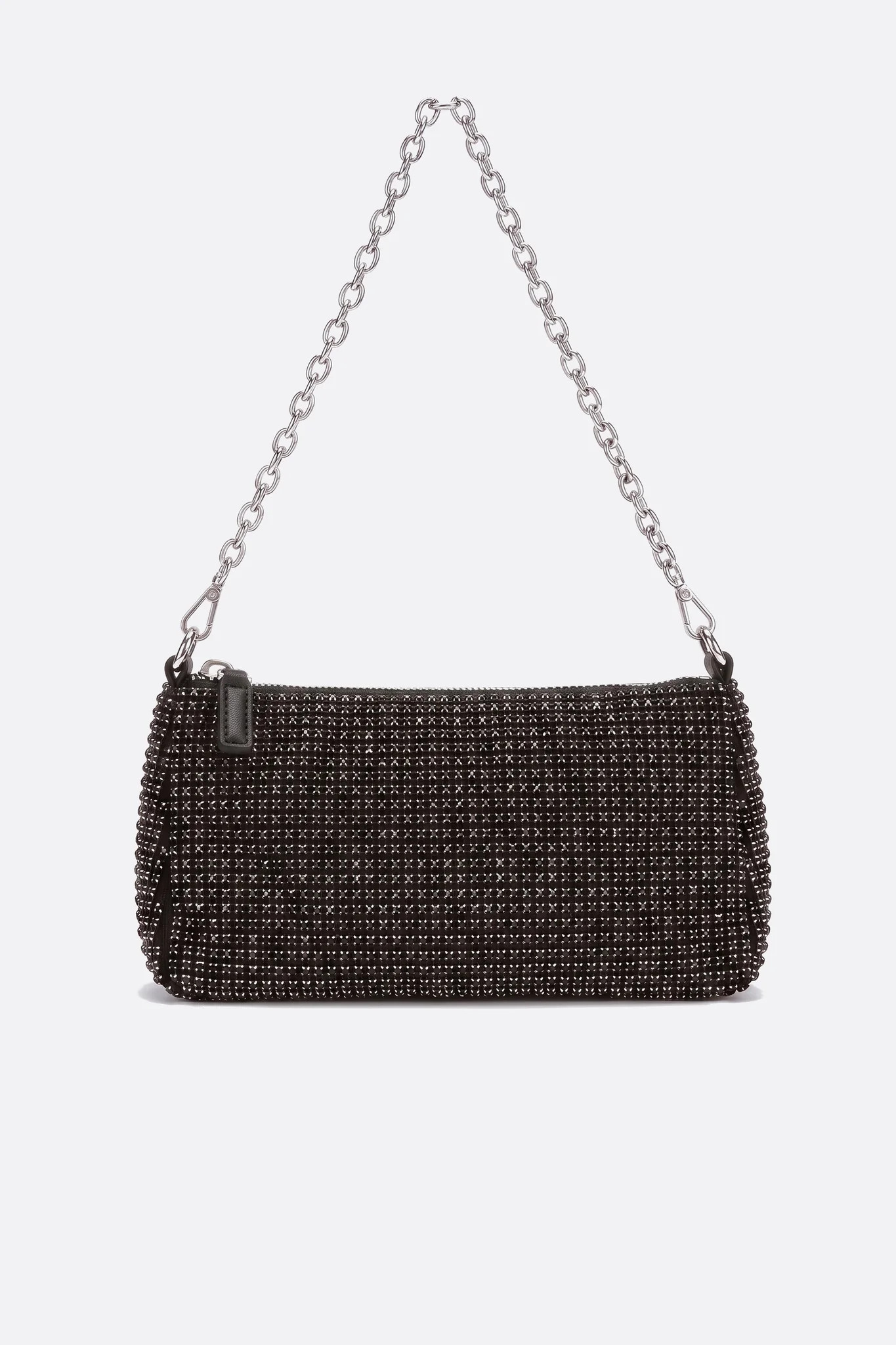 Black crystal bag, profile view