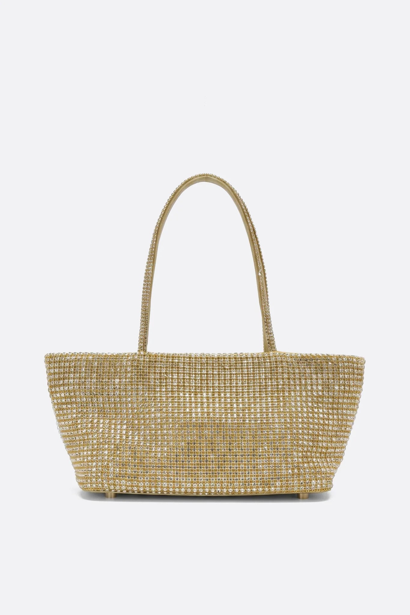 Sac cabas rigide en strass doré, vue de face sur fond neutre