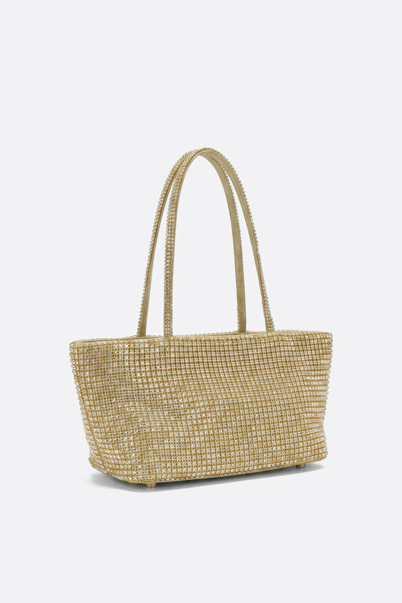 Sac cabas rigide en strass doré, vue de profil