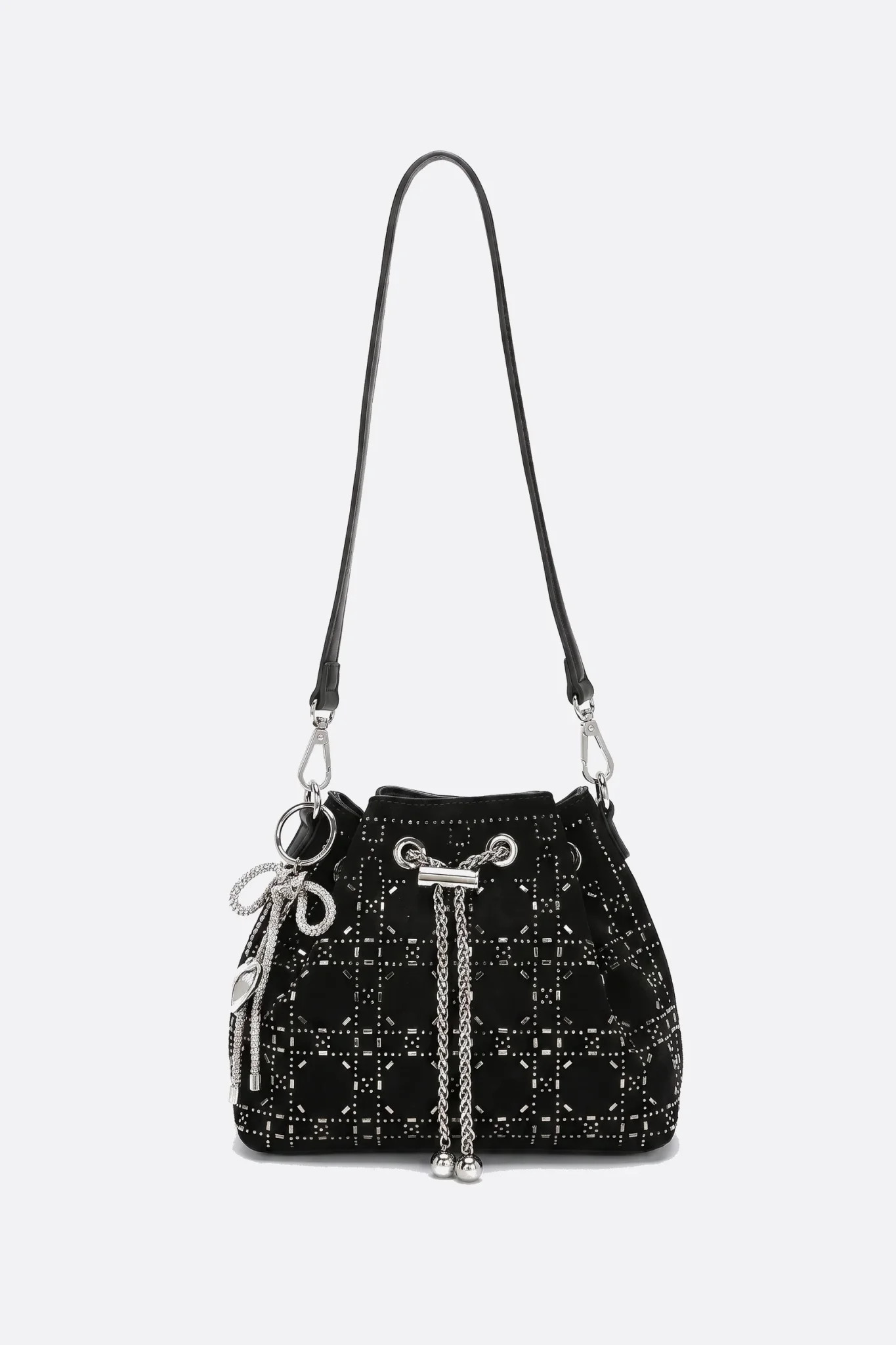 Sac seau Fimka matelassé strass noir, vue de face sur fond neutre